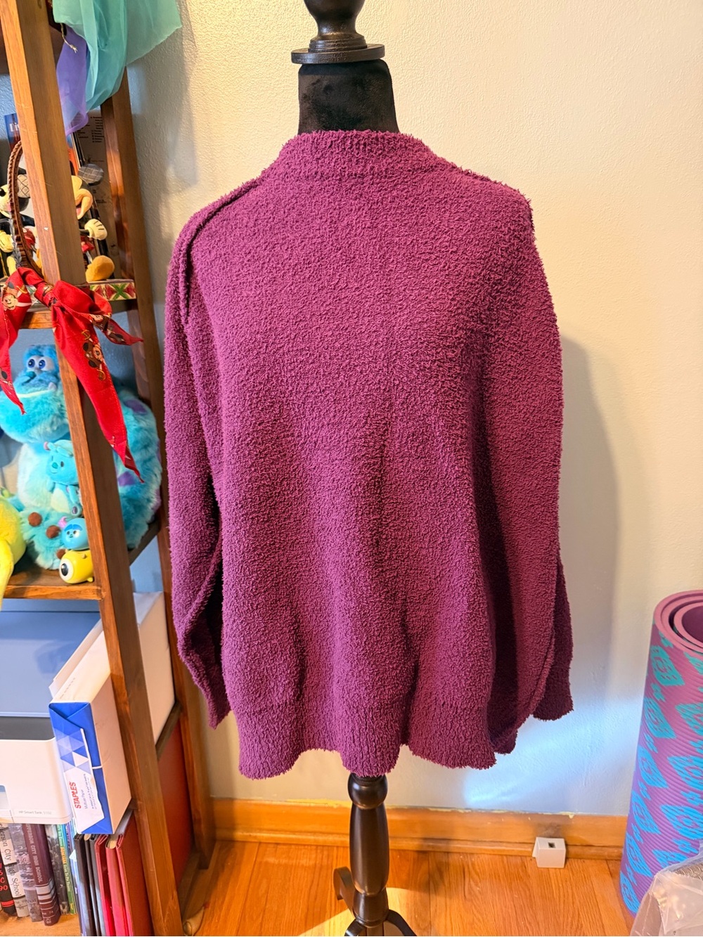 Cozy Women's Plush Open Cardigan Sweater - Purple